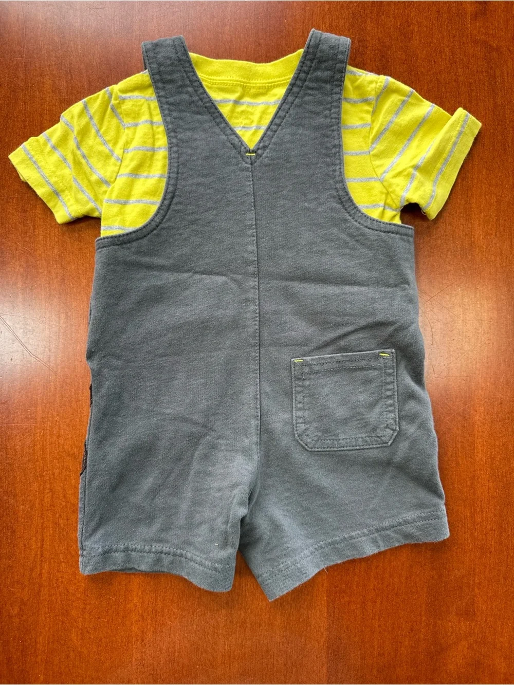 Carter's Yellow Striped Tee with Gray Monkey Shortall Set